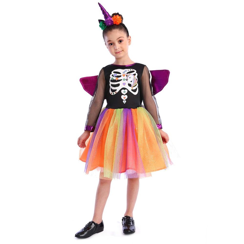 NEW - Girls Green and Rainbow Unicorn Witch Kids Costume - SIZE 7-8